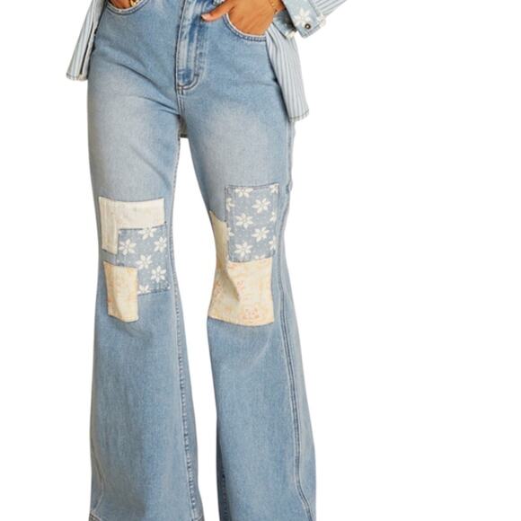 Women's Blue Patchwork Jeans - Picture 2 of 13